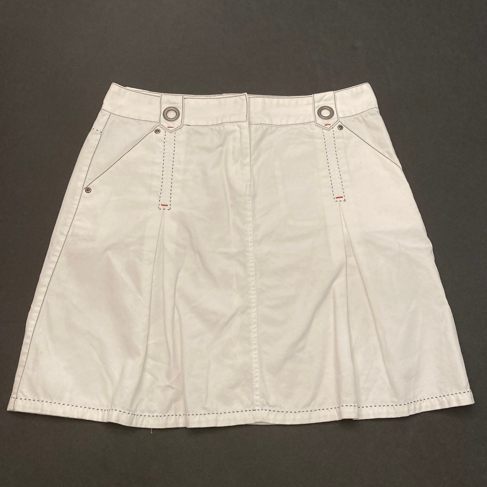 Cabi White 100% Cotton Skirt Pleats Pockets Knee Length Womens 12 Zippers